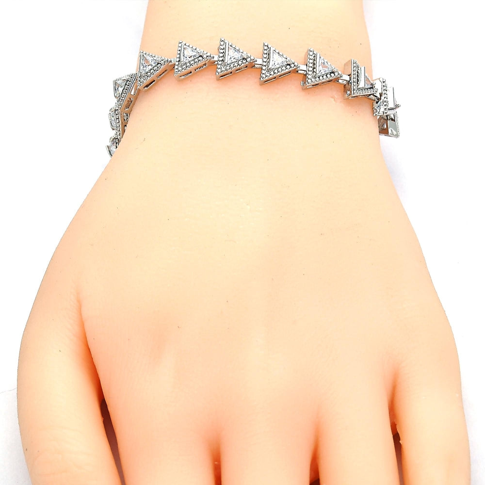 White Gold Filled Tennis Bracelet, Box Lock Design, with White Cubic Zirconia, Polished, Rhodium Finish