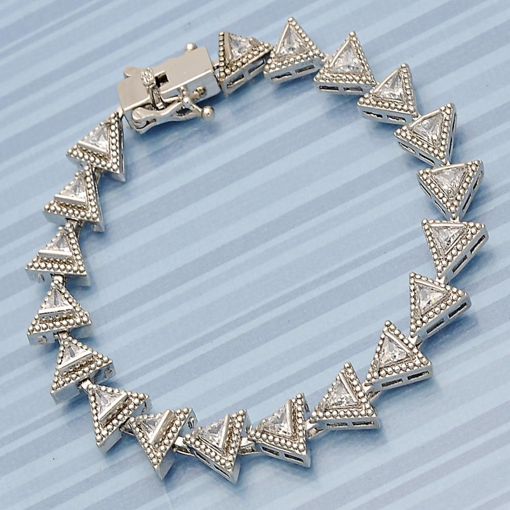 White Gold Filled Tennis Bracelet, Box Lock Design, with White Cubic Zirconia, Polished, Rhodium Finish