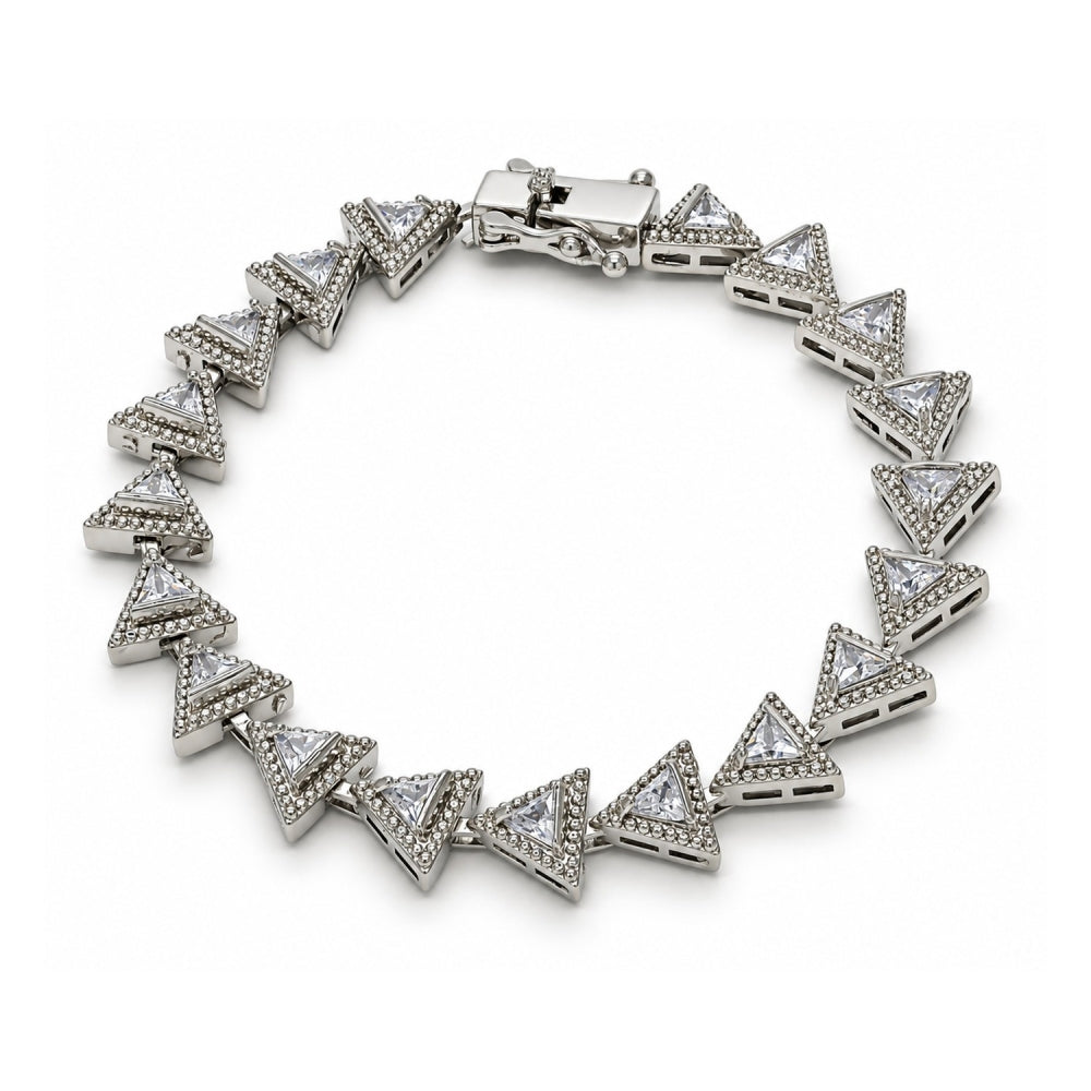 White Gold Filled Tennis Bracelet, Box Lock Design, with White Cubic Zirconia, Polished, Rhodium Finish