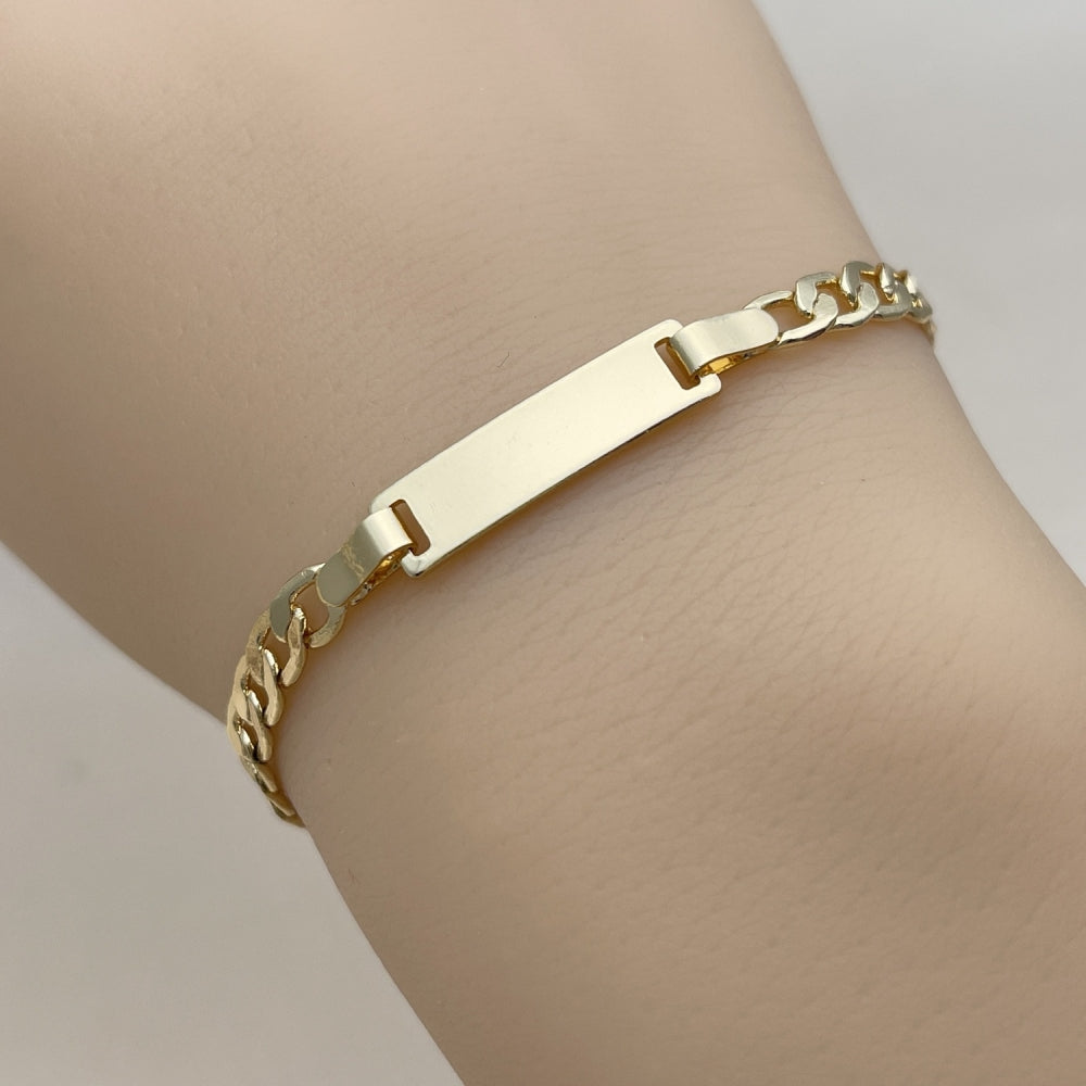 Oro Laminado ID Bracelet, Gold Filled Style Curb Design, Polished, Golden Finish