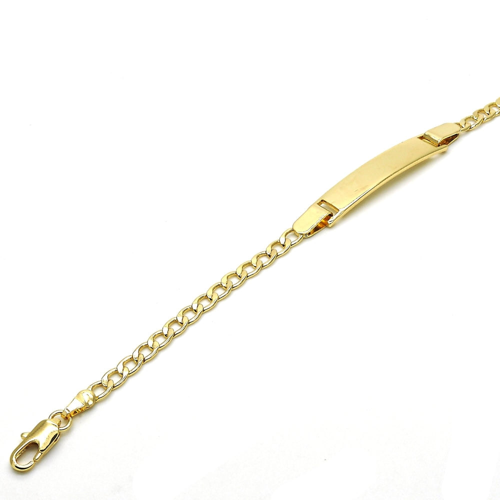 Oro Laminado ID Bracelet, Gold Filled Style Curb Design, Polished, Golden Finish