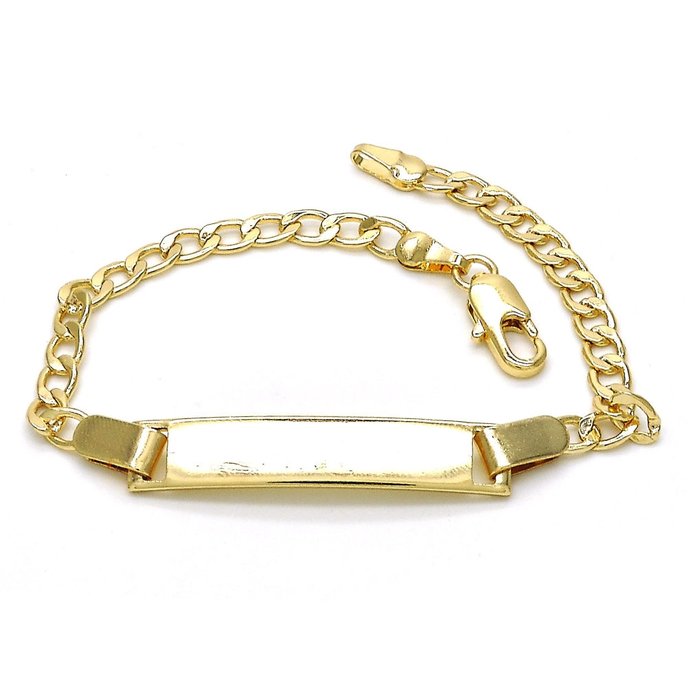 Oro Laminado ID Bracelet, Gold Filled Style Curb Design, Polished, Golden Finish