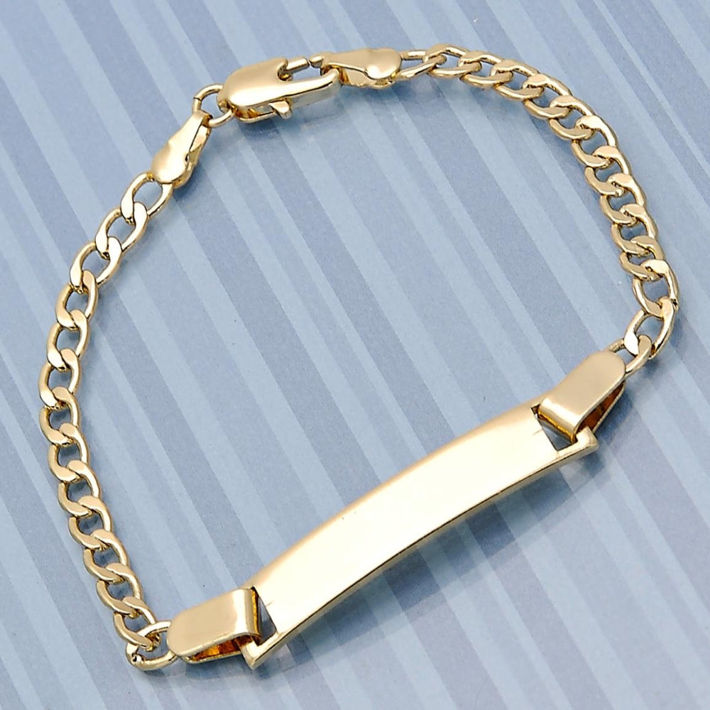 Oro Laminado ID Bracelet, Gold Filled Style Curb Design, Polished, Golden Finish