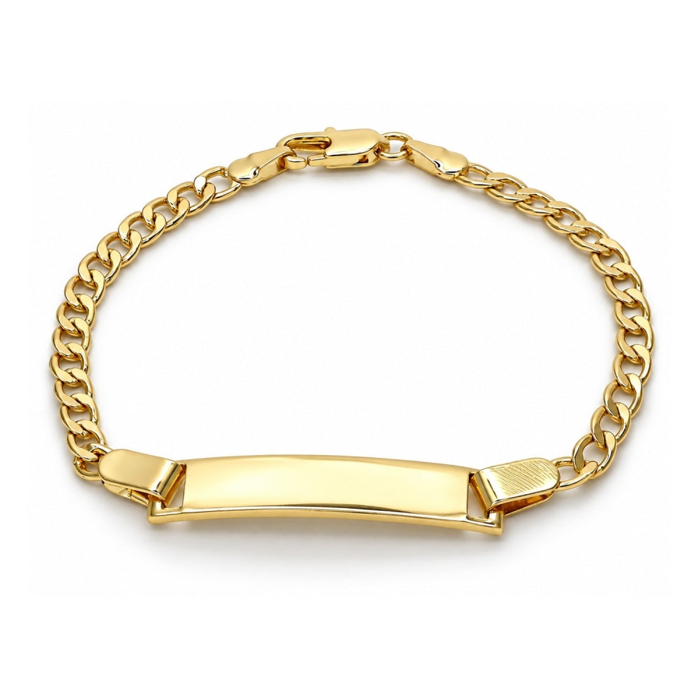 Oro Laminado ID Bracelet, Gold Filled Style Curb Design, Polished, Golden Finish