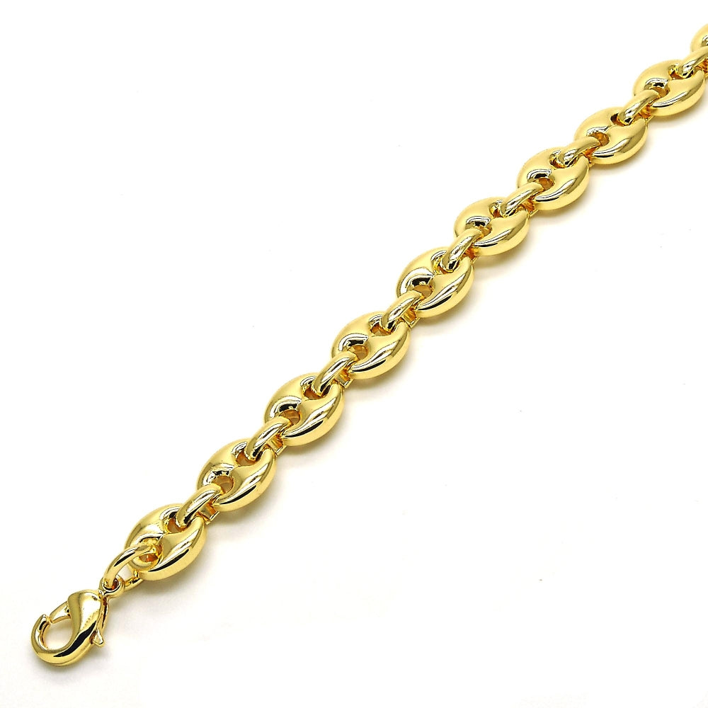 Oro Laminado Fancy Anklet, Gold Filled Style Puff Mariner Design, Polished, Golden Finish