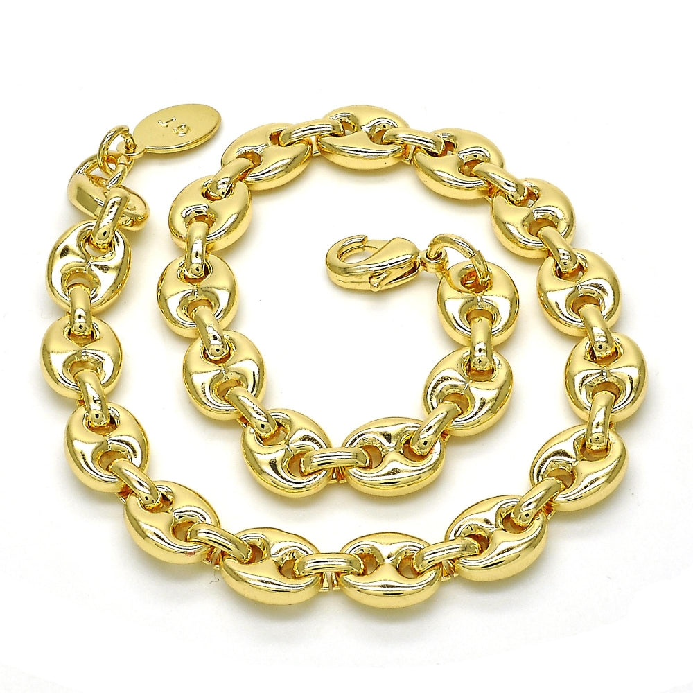 Oro Laminado Fancy Anklet, Gold Filled Style Puff Mariner Design, Polished, Golden Finish