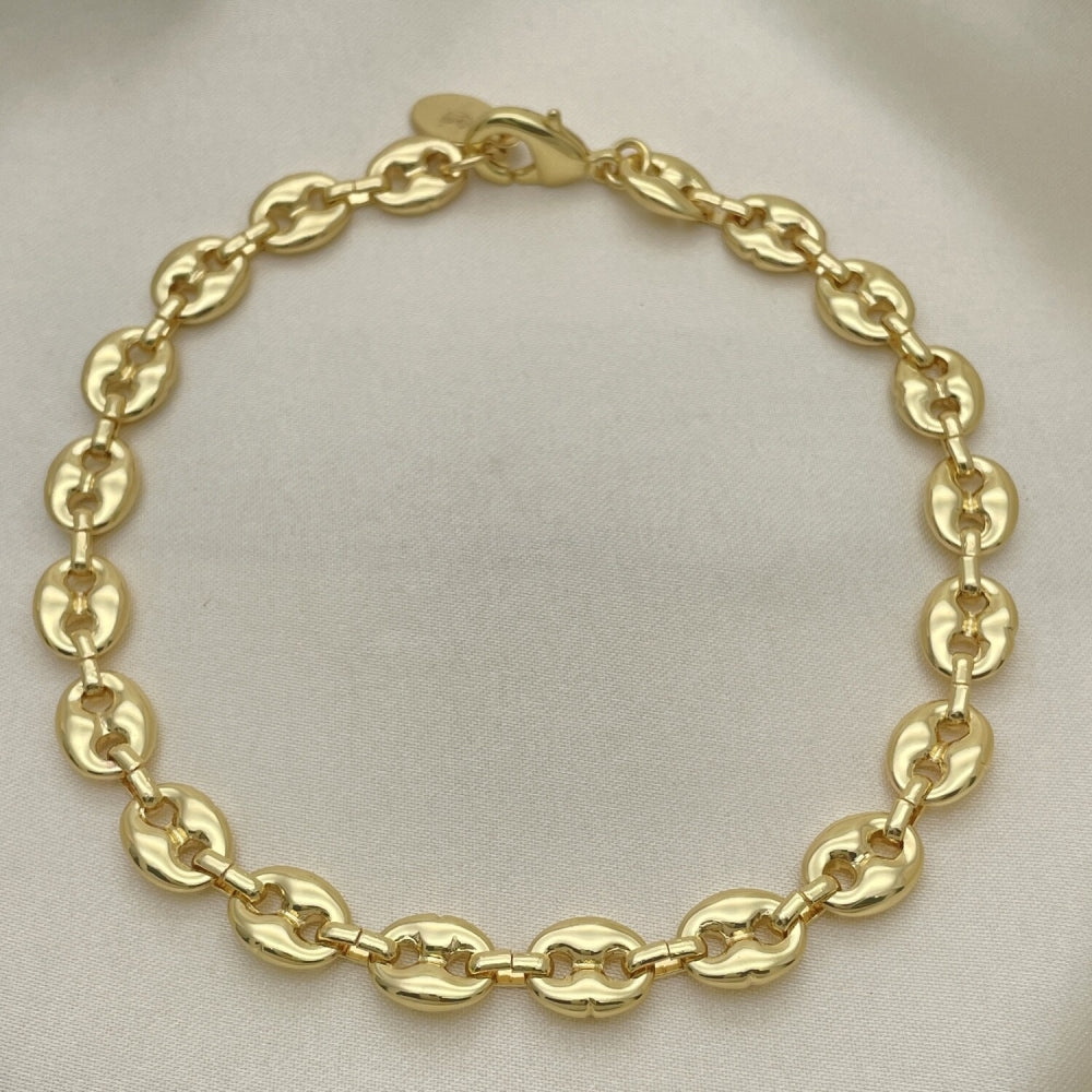 Oro Laminado Fancy Anklet, Gold Filled Style Puff Mariner Design, Polished, Golden Finish