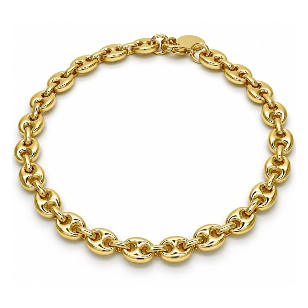 Oro Laminado Fancy Anklet, Gold Filled Style Puff Mariner Design, Polished, Golden Finish