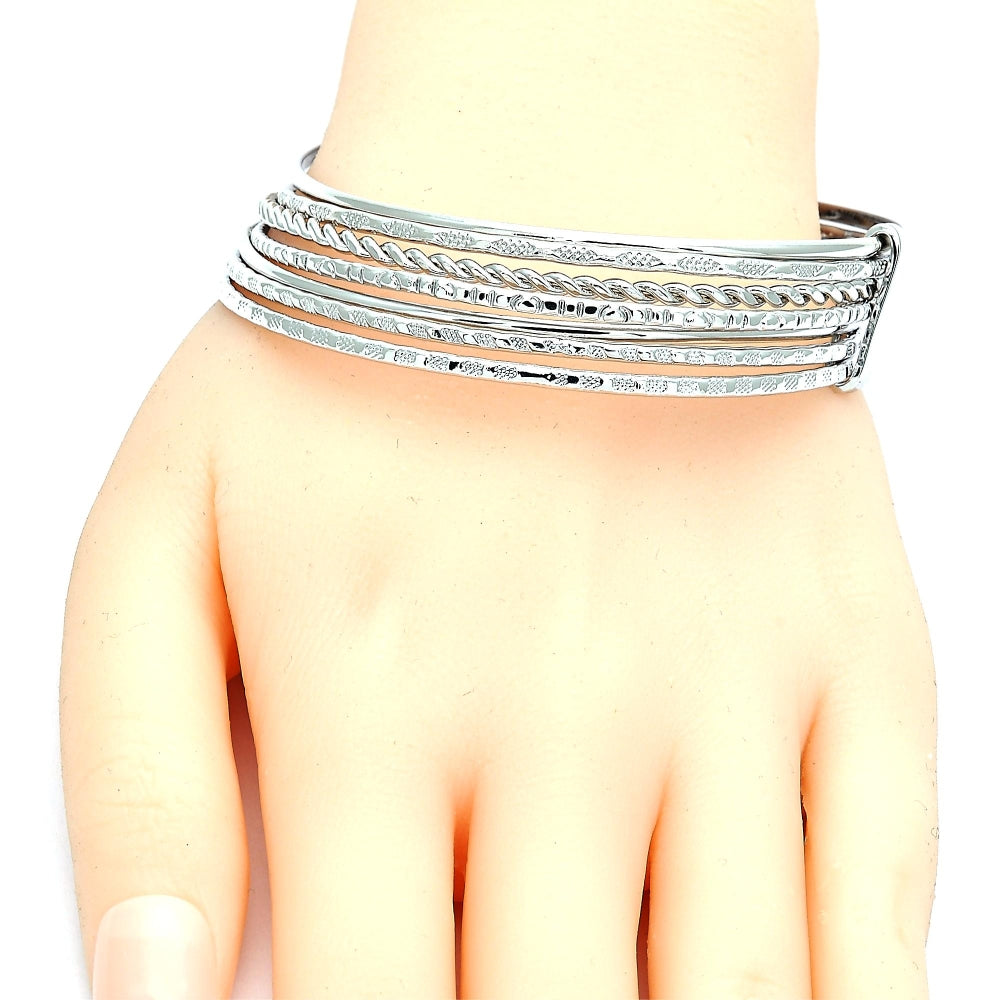 Rhodium Gold Filled Semanario Bangle, Twist Design, Polished, Rhodium Finish