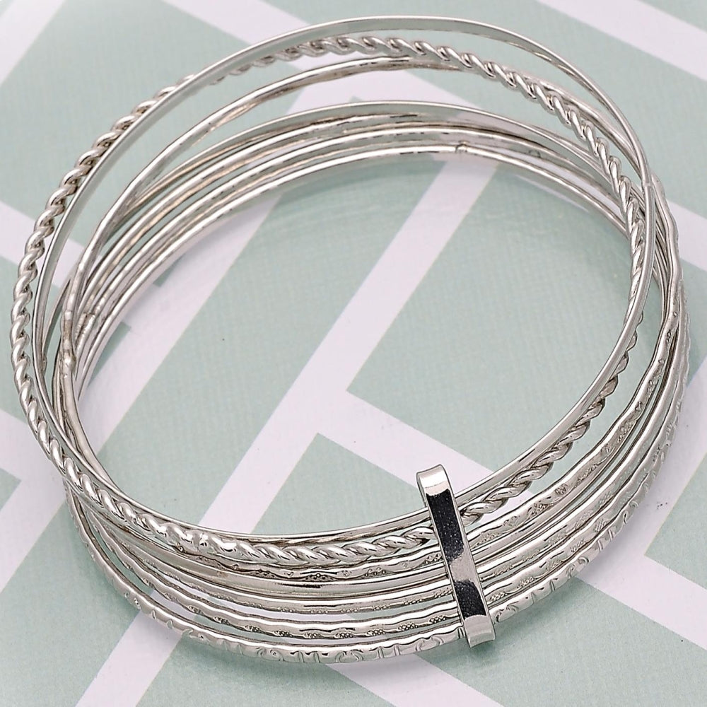 Rhodium Gold Filled Semanario Bangle, Twist Design, Polished, Rhodium Finish