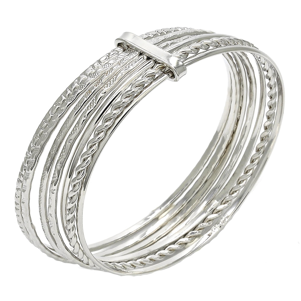 Rhodium Gold Filled Semanario Bangle, Twist Design, Polished, Rhodium Finish