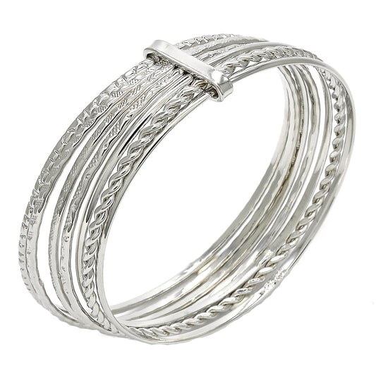 Rhodium Gold Filled Semanario Bangle, Twist Design, Polished, Rhodium Finish