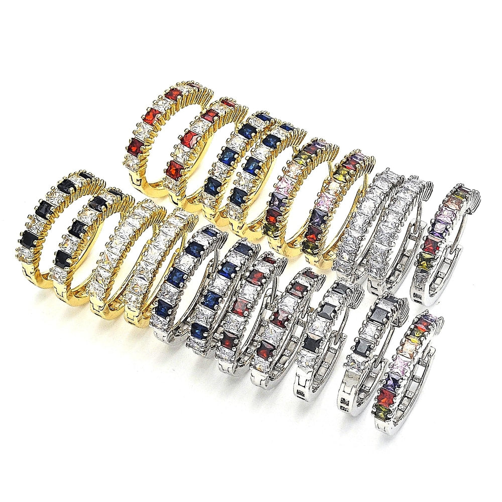 Rhodium Gold Filled Huggie Hoop, with Garnet and White Cubic Zirconia, Polished, Rhodium Finish