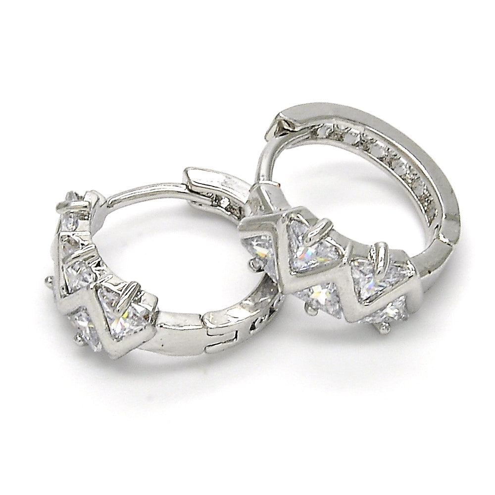 Rhodium Gold Filled Huggie Hoop, with White Cubic Zirconia, Polished, Rhodium Finish