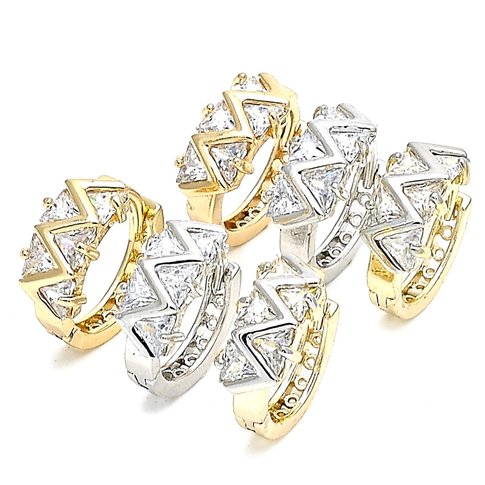 Rhodium Gold Filled Huggie Hoop, with White Cubic Zirconia, Polished, Rhodium Finish