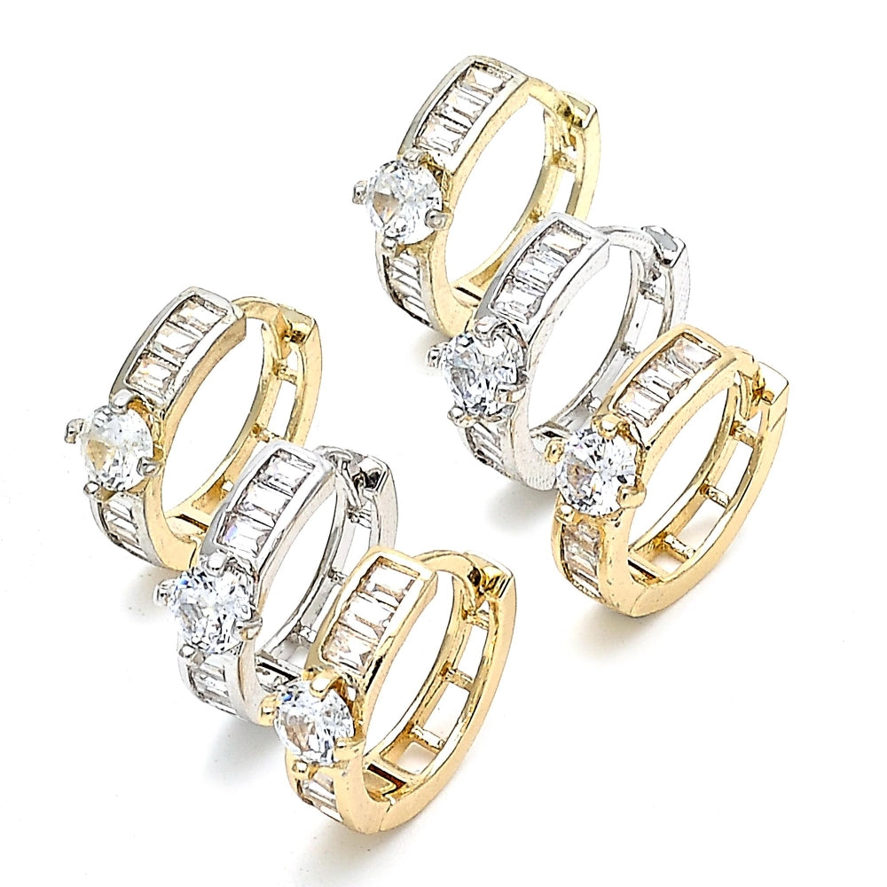 Rhodium Gold Filled Huggie Hoop, Baguette Design, with White Cubic Zirconia, Polished, Rhodium Finish