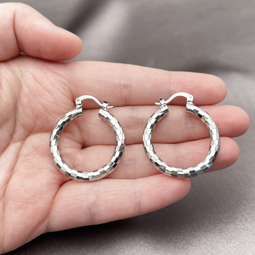 Rhodium Gold Filled Medium Hoop, Polished, Rhodium Finish