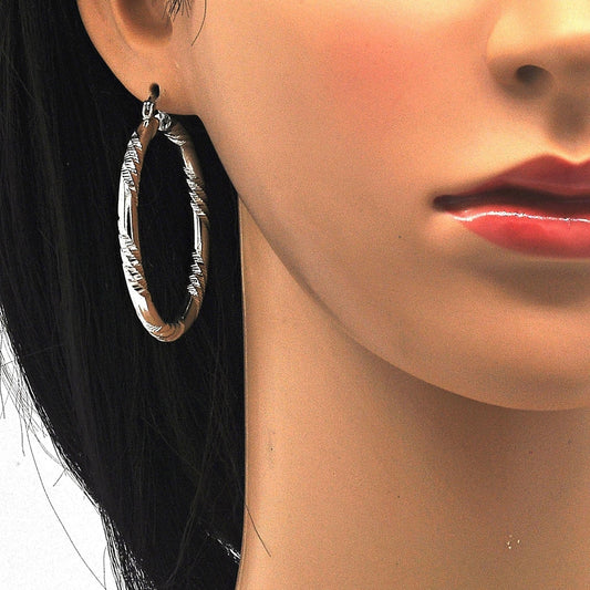 Rhodium Gold Filled Large Hoop, Diamond Cutting Finish, Rhodium Finish