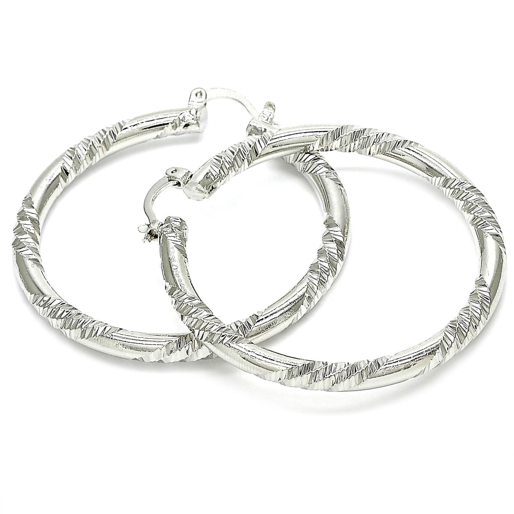 Rhodium Gold Filled Large Hoop, Diamond Cutting Finish, Rhodium Finish