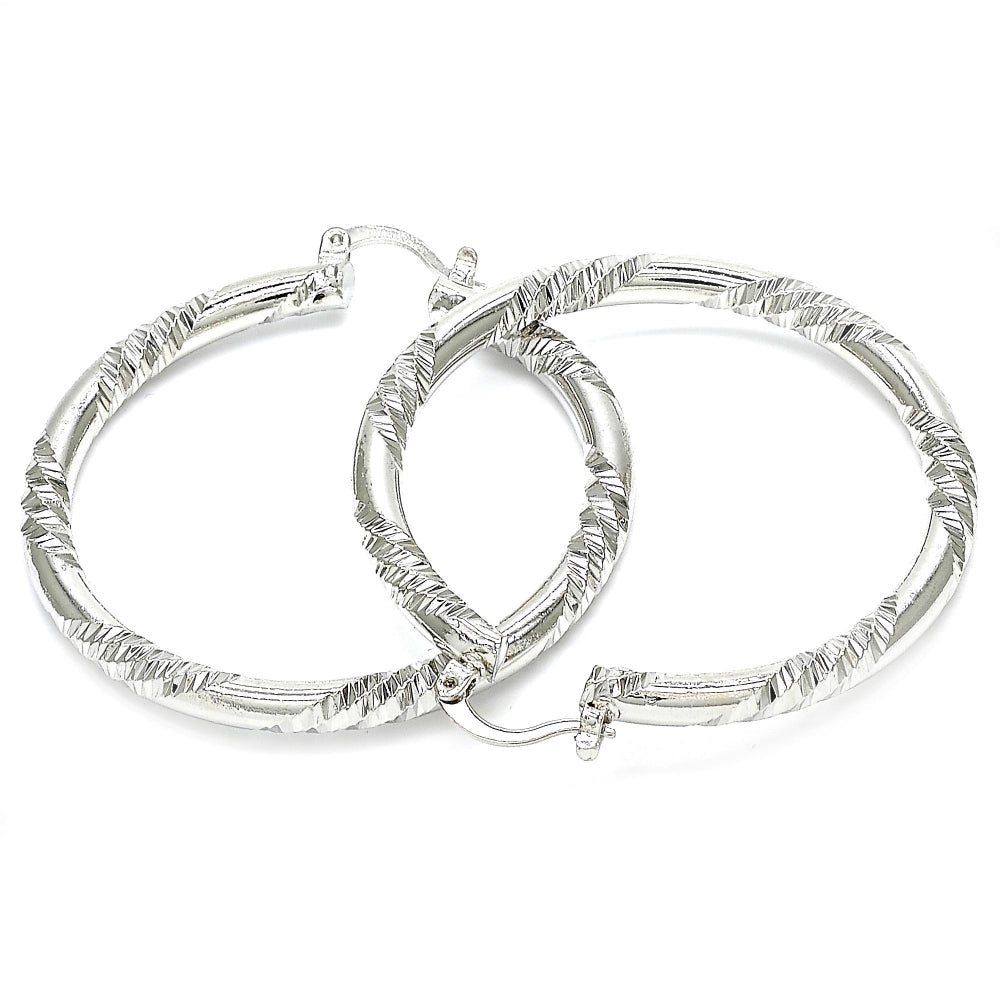 Rhodium Gold Filled Large Hoop, Diamond Cutting Finish, Rhodium Finish