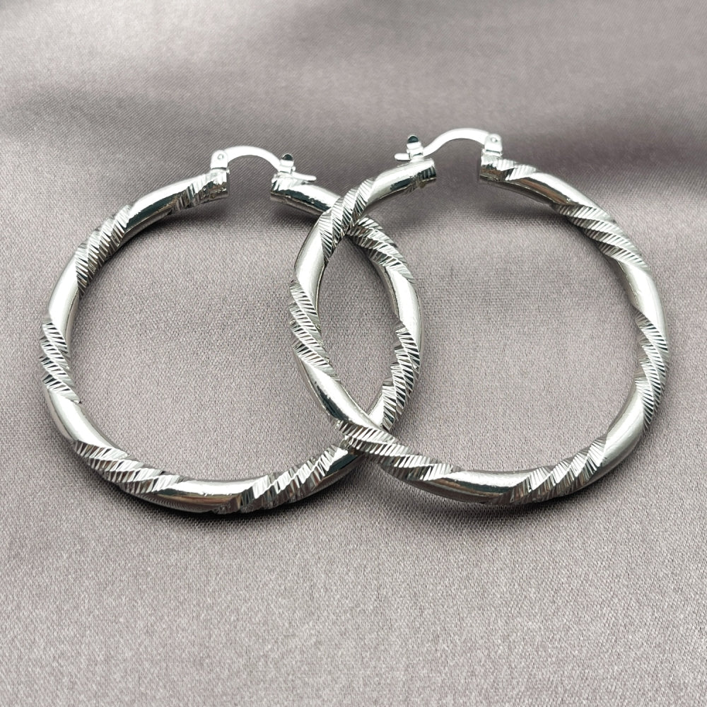 Rhodium Gold Filled Large Hoop, Diamond Cutting Finish, Rhodium Finish