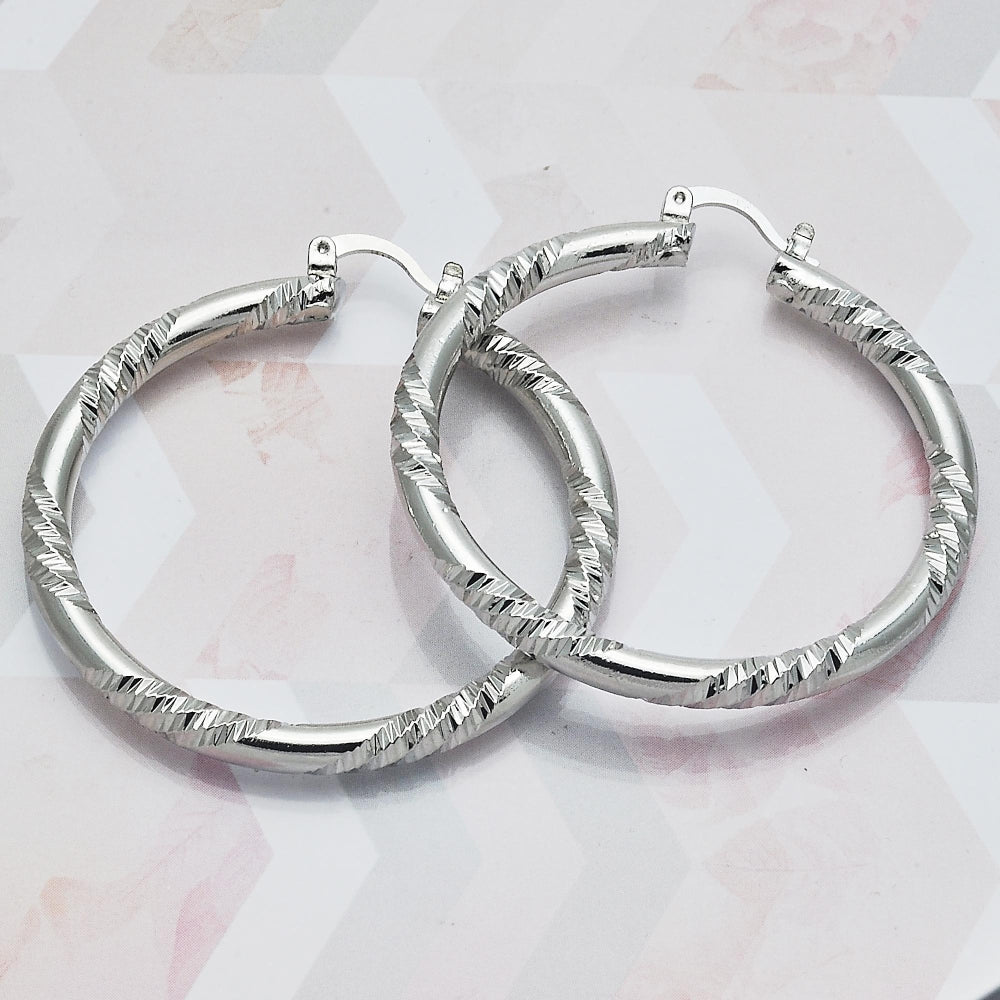 Rhodium Gold Filled Large Hoop, Diamond Cutting Finish, Rhodium Finish