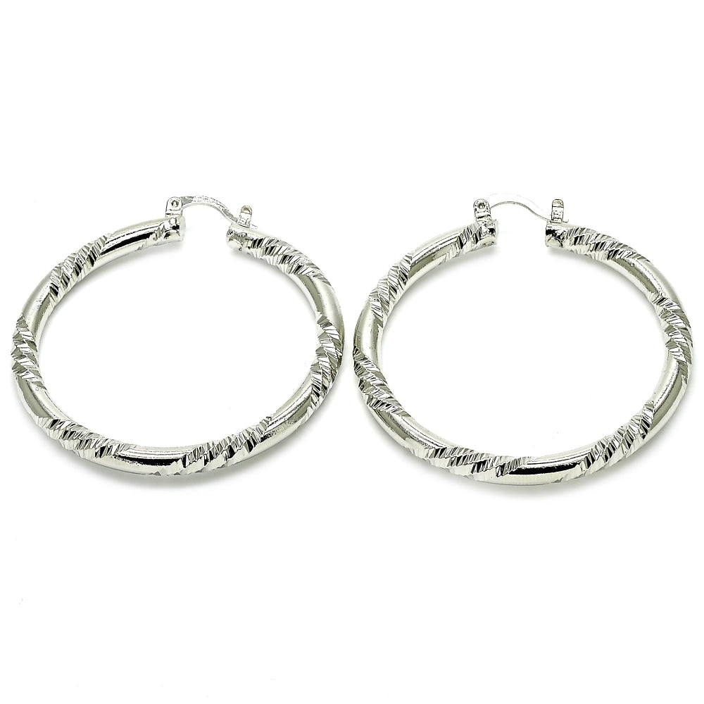 Rhodium Gold Filled Large Hoop, Diamond Cutting Finish, Rhodium Finish