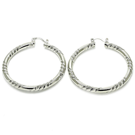 Rhodium Gold Filled Large Hoop, Diamond Cutting Finish, Rhodium Finish