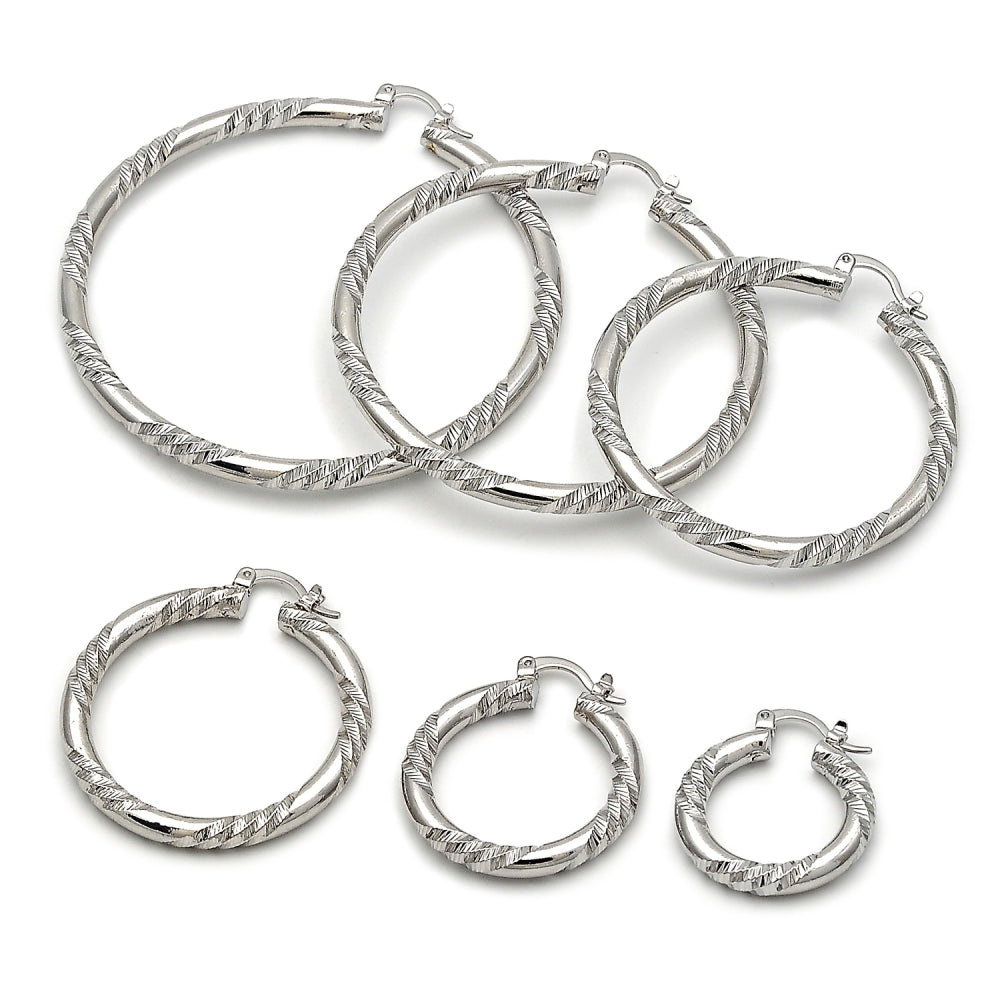 Rhodium Gold Filled Large Hoop, Diamond Cutting Finish, Rhodium Finish