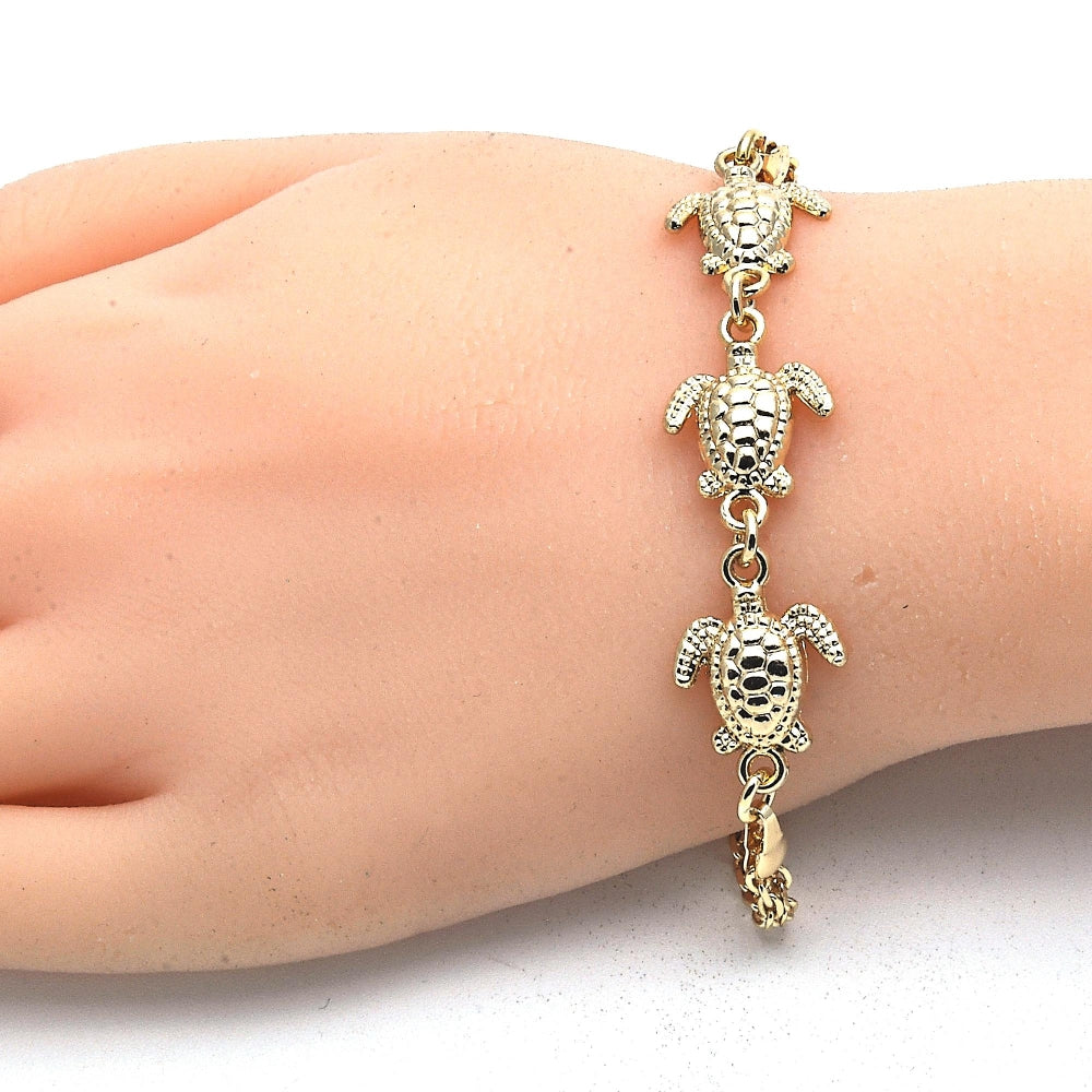 Oro Laminado Fancy Bracelet, Gold Filled Style Turtle Design, Polished, Golden Finish