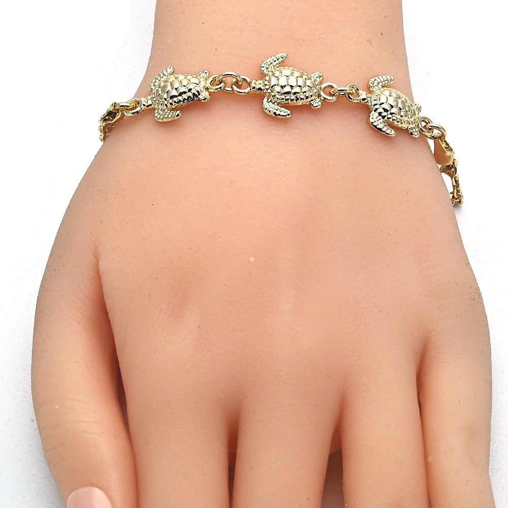 Oro Laminado Fancy Bracelet, Gold Filled Style Turtle Design, Polished, Golden Finish