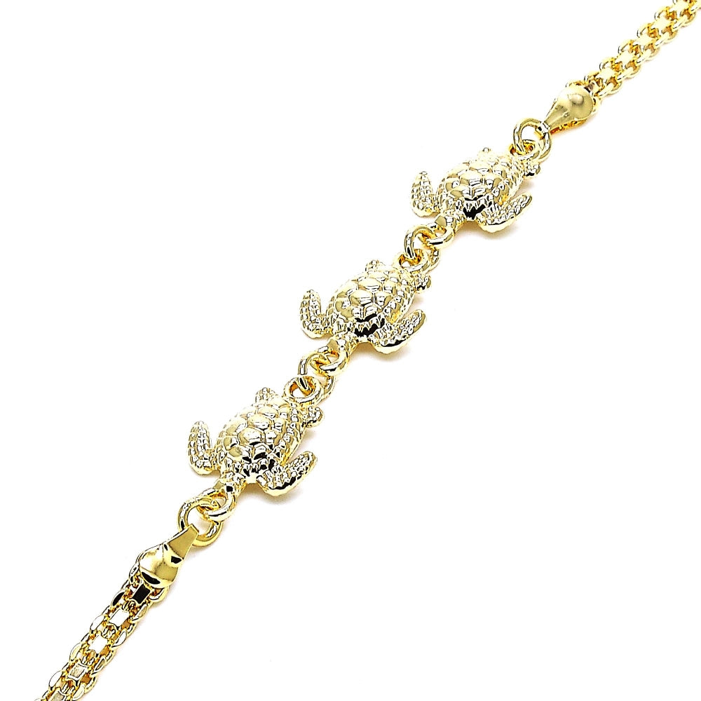 Oro Laminado Fancy Bracelet, Gold Filled Style Turtle Design, Polished, Golden Finish