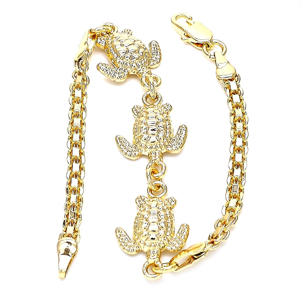 Oro Laminado Fancy Bracelet, Gold Filled Style Turtle Design, Polished, Golden Finish