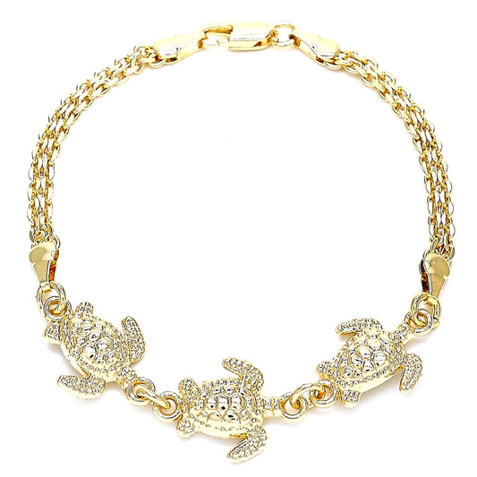Oro Laminado Fancy Bracelet, Gold Filled Style Turtle Design, Polished, Golden Finish