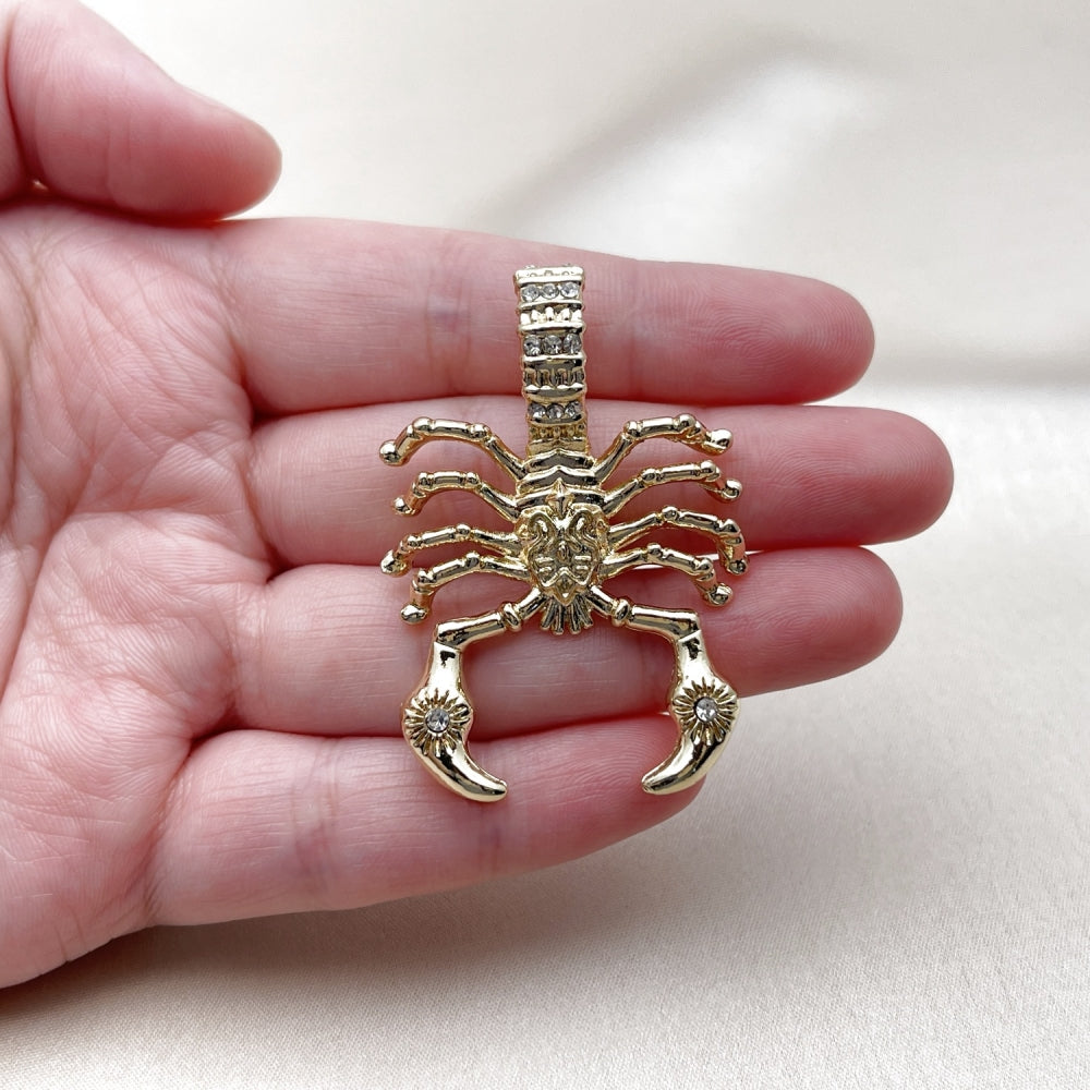 Oro Laminado Fancy Pendant, Gold Filled Style Scorpion Design, with White Crystal, Polished, Golden Finish