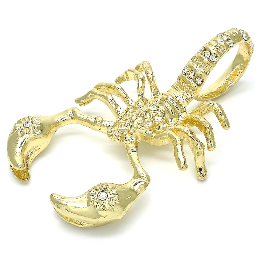 Oro Laminado Fancy Pendant, Gold Filled Style Scorpion Design, with White Crystal, Polished, Golden Finish