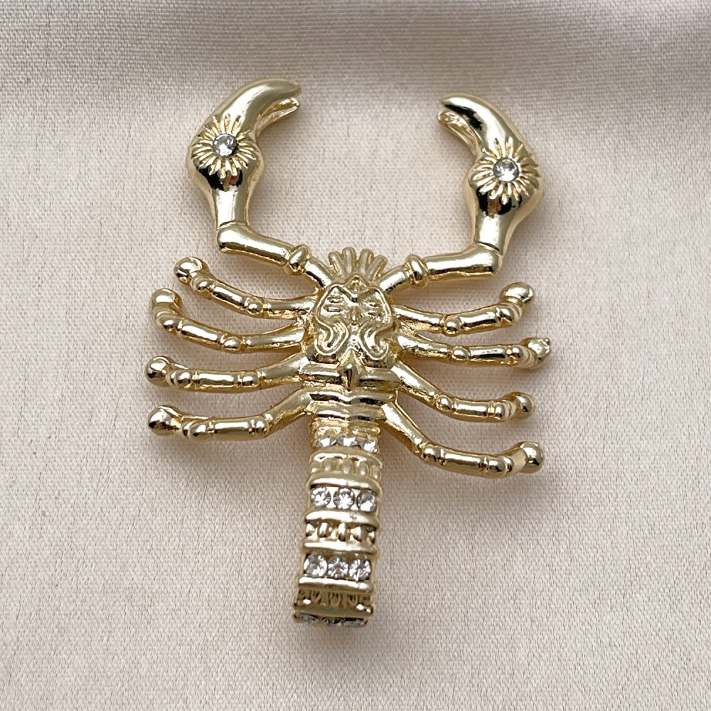 Oro Laminado Fancy Pendant, Gold Filled Style Scorpion Design, with White Crystal, Polished, Golden Finish