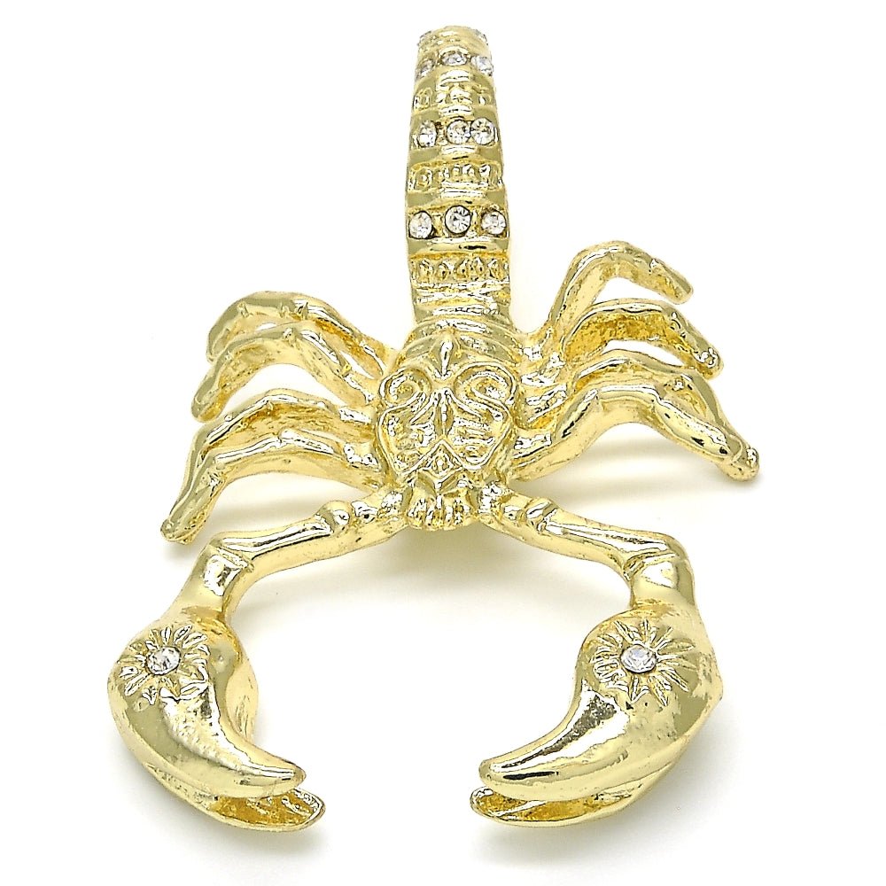 Oro Laminado Fancy Pendant, Gold Filled Style Scorpion Design, with White Crystal, Polished, Golden Finish