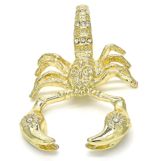 Oro Laminado Fancy Pendant, Gold Filled Style Scorpion Design, with White Crystal, Polished, Golden Finish