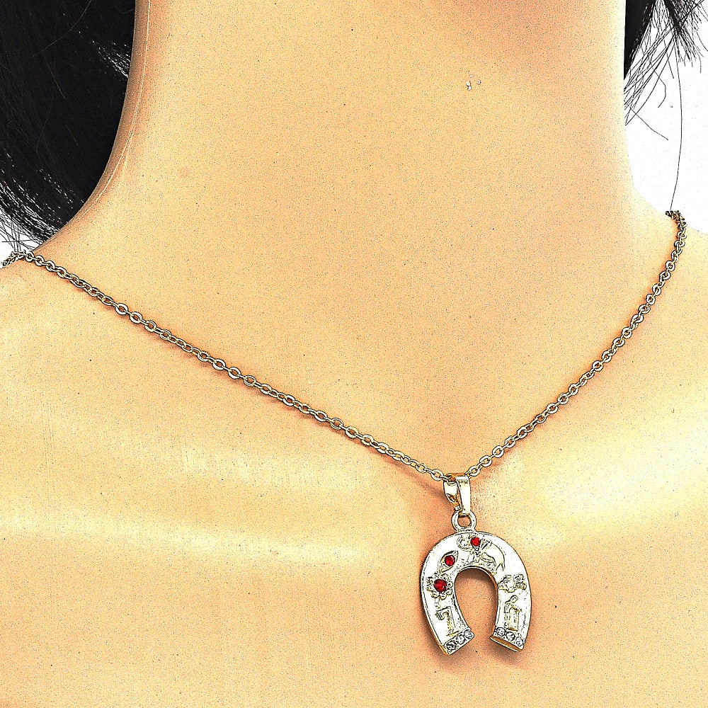 Oro Laminado Fancy Pendant, Gold Filled Style Elephant and Flower Design, with Garnet and White Crystal, Polished, Golden Finish