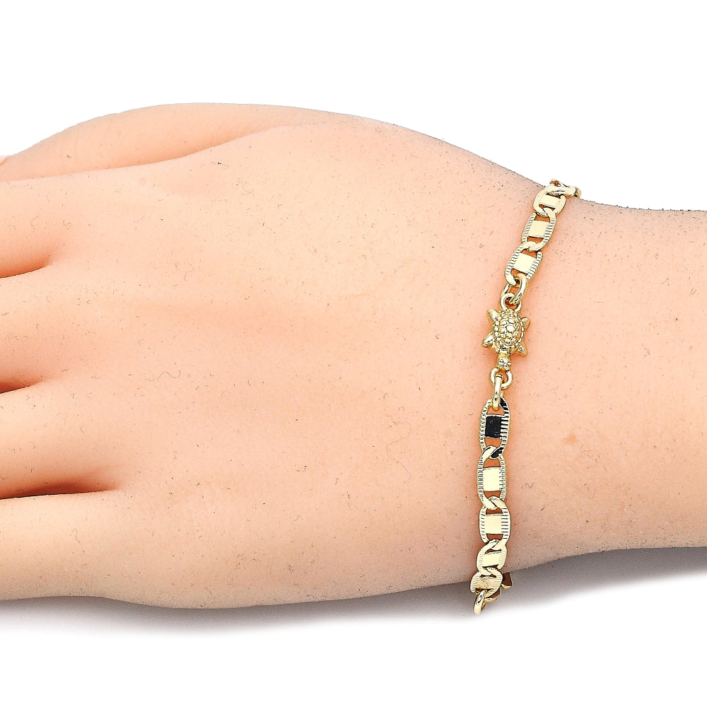 Oro Laminado Fancy Bracelet, Gold Filled Style Turtle Design, Polished, Golden Finish