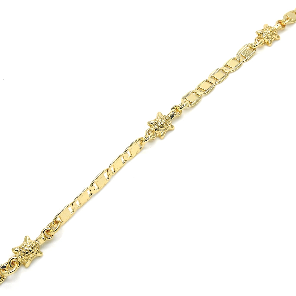 Oro Laminado Fancy Bracelet, Gold Filled Style Turtle Design, Polished, Golden Finish