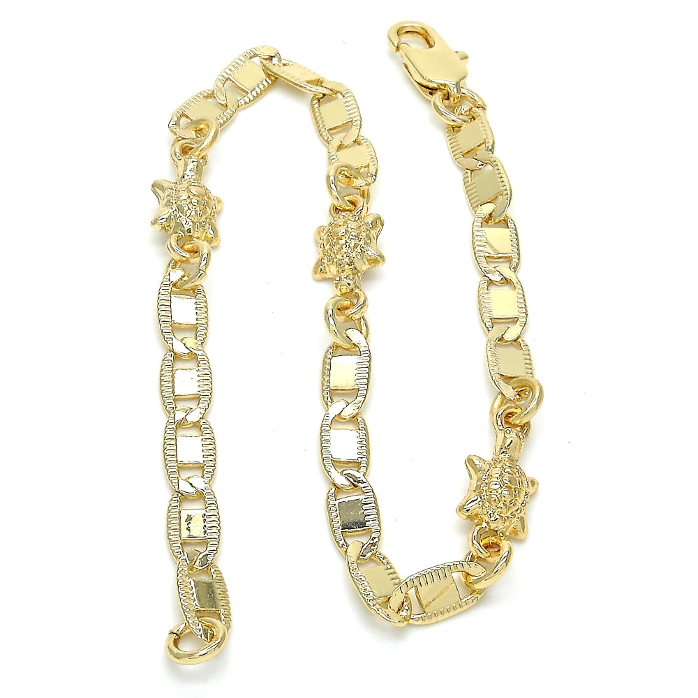 Oro Laminado Fancy Bracelet, Gold Filled Style Turtle Design, Polished, Golden Finish