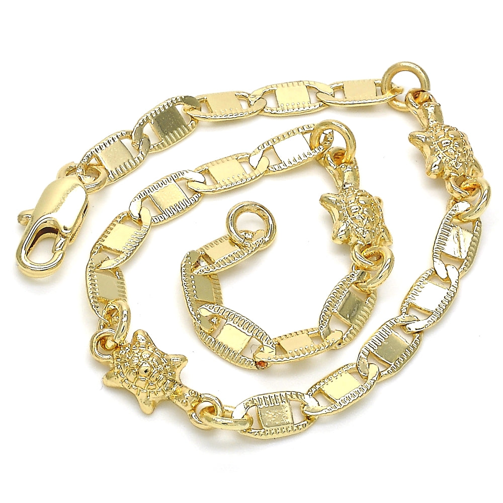 Oro Laminado Fancy Bracelet, Gold Filled Style Turtle Design, Polished, Golden Finish