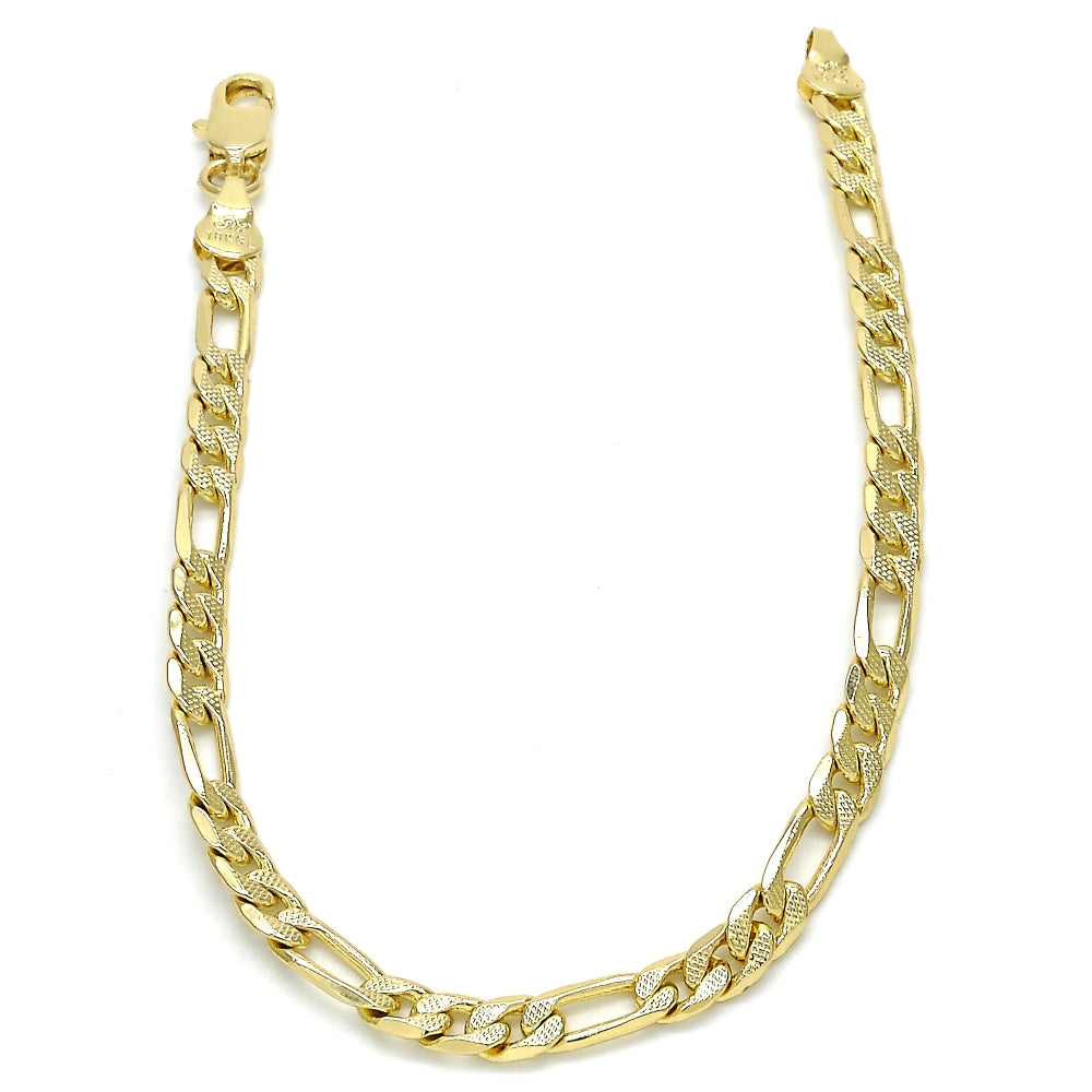 Oro Laminado Basic Bracelet, Gold Filled Style Figaro Design, Polished, Golden Finish