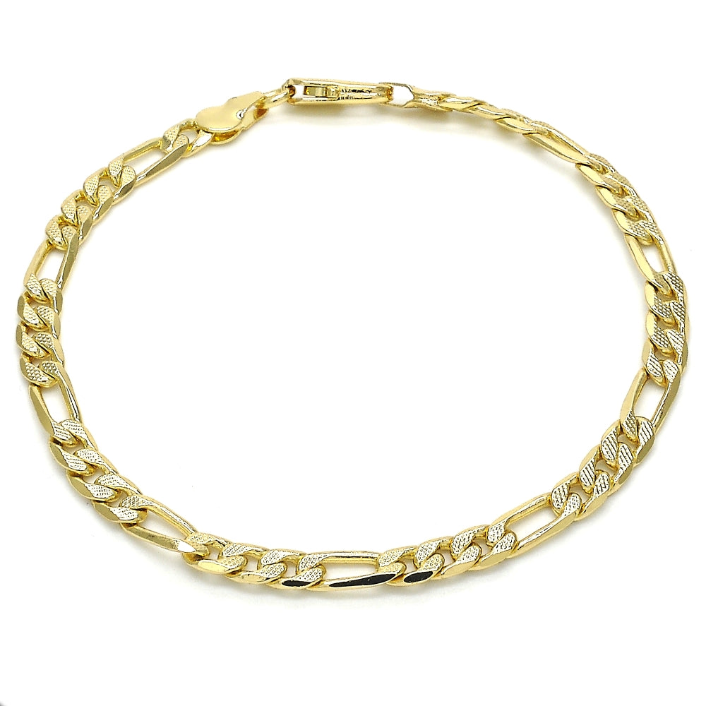Oro Laminado Basic Bracelet, Gold Filled Style Figaro Design, Polished, Golden Finish