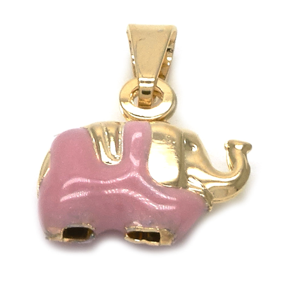 Oro Laminado Fancy Pendant, Gold Filled Style Elephant Design, Pink Enamel Finish, Golden Finish