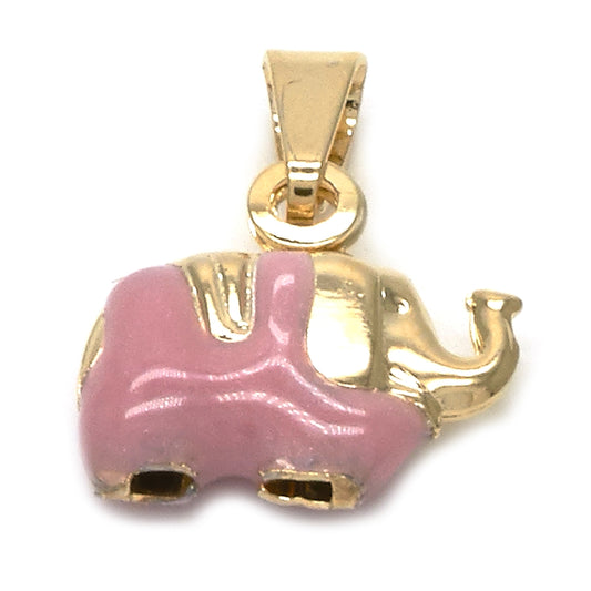 Oro Laminado Fancy Pendant, Gold Filled Style Elephant Design, Pink Enamel Finish, Golden Finish