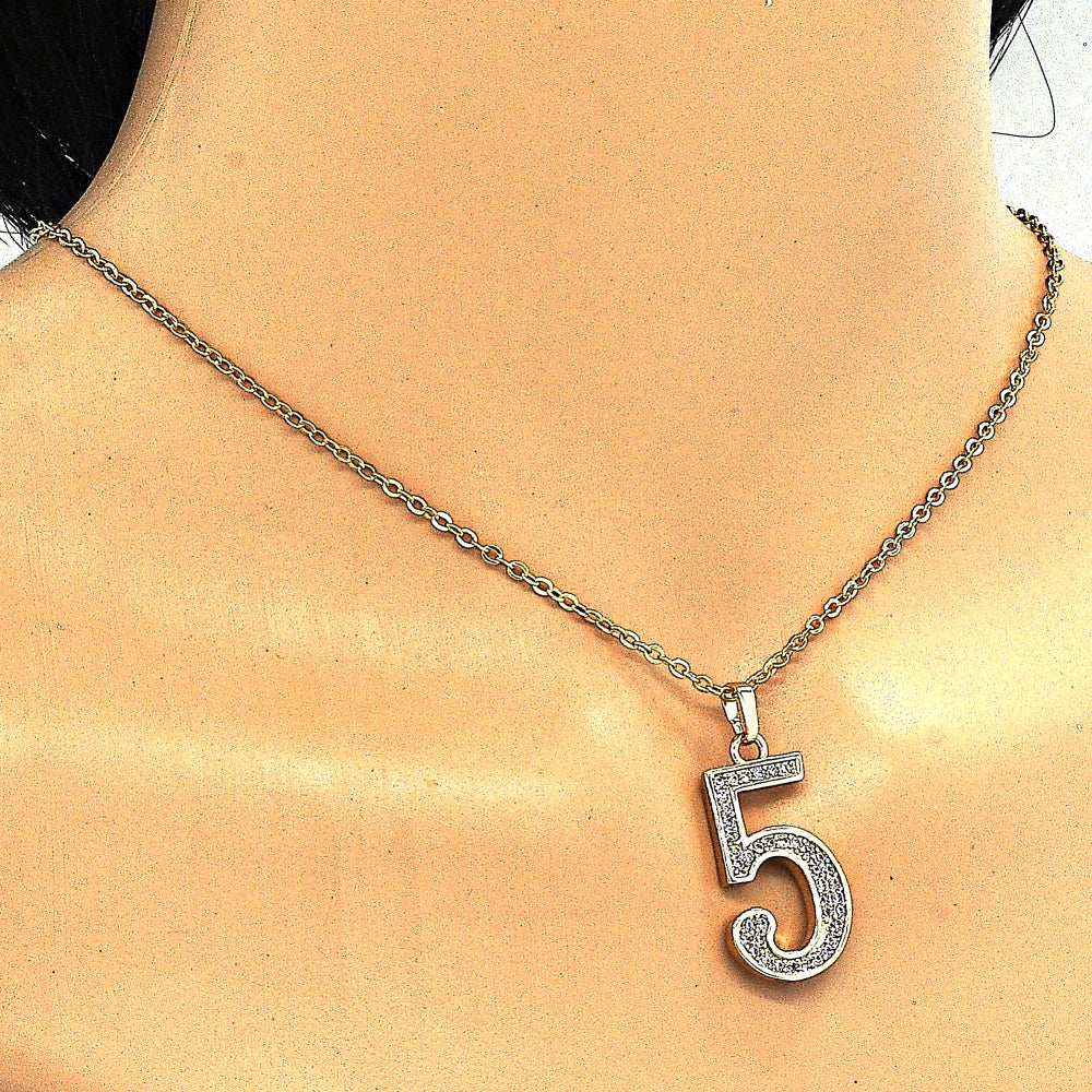 Oro Laminado Fancy Pendant, Gold Filled Style with White Cubic Zirconia, Polished, Golden Finish