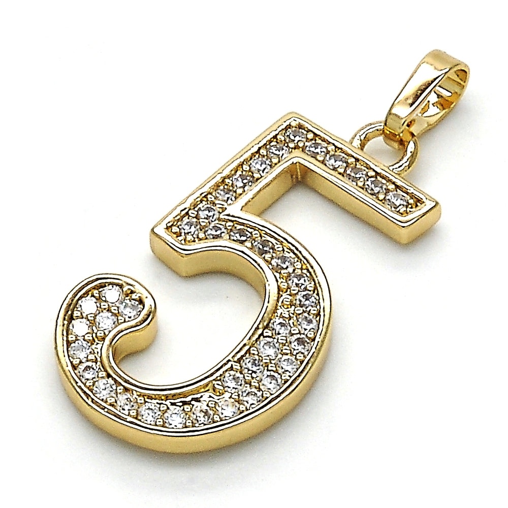 Oro Laminado Fancy Pendant, Gold Filled Style with White Cubic Zirconia, Polished, Golden Finish